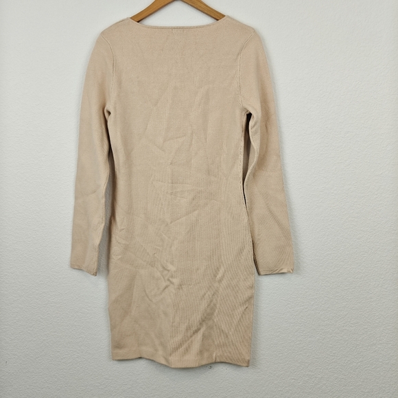 Monrow Nwot Long Sleeves Knit Bodycon Mini Dress Size Small Women's Tan - Picture 7 of 9